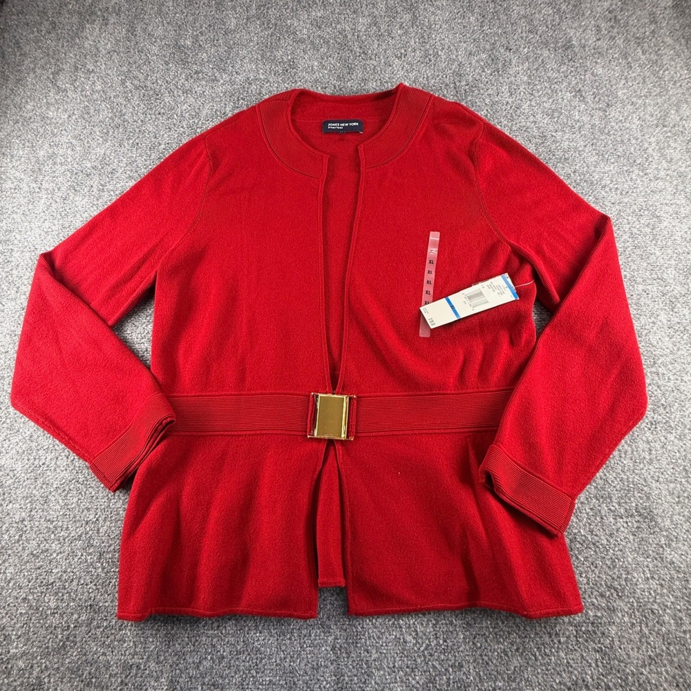 Jones New York Signature Red Buckle Cardigan Sweater XL Hollyberry 49025010-R01